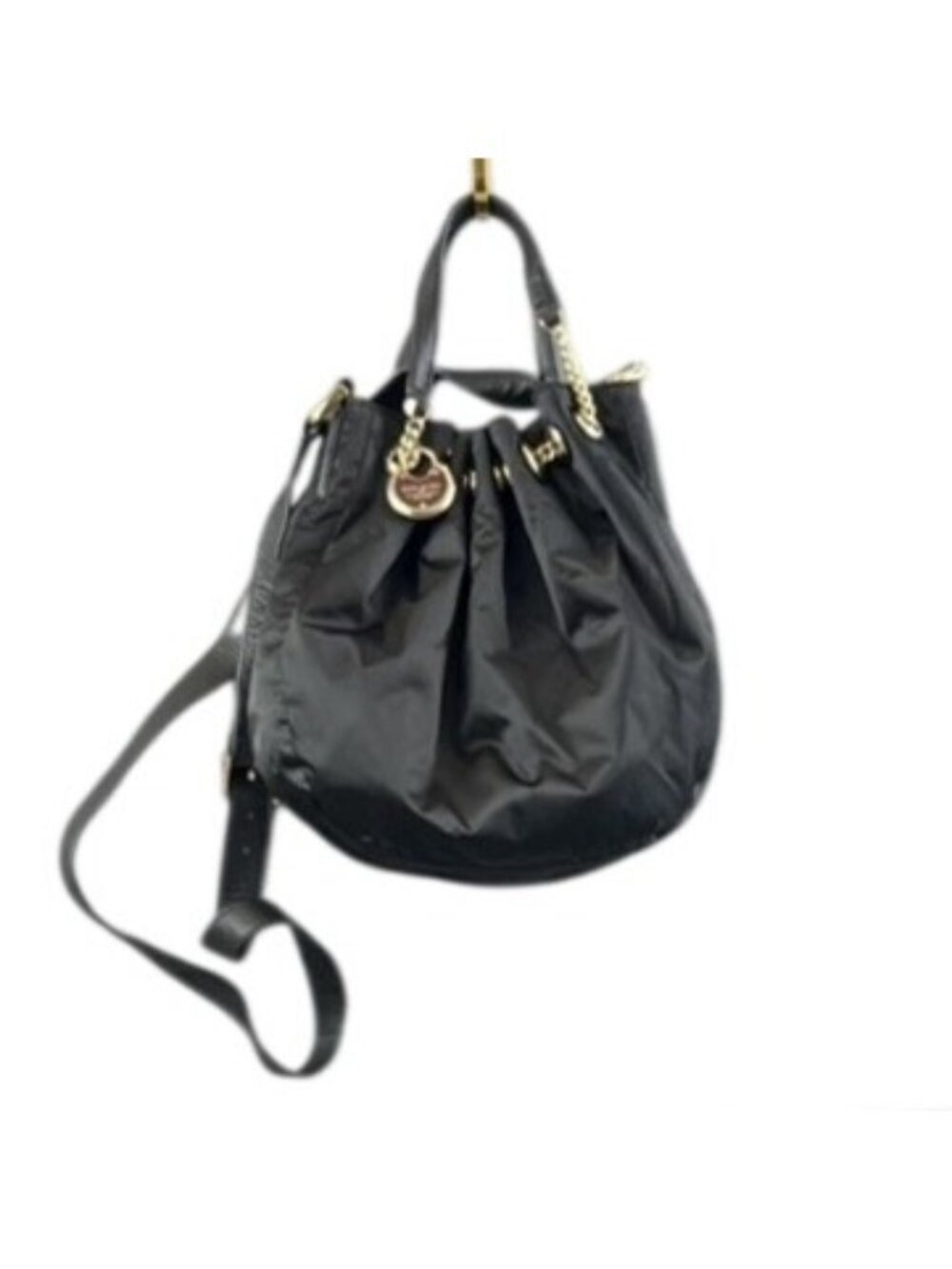 Henri Bendel Womens Black Nylon Crossbody Bucket Bag Gold Hardware Boho Chic